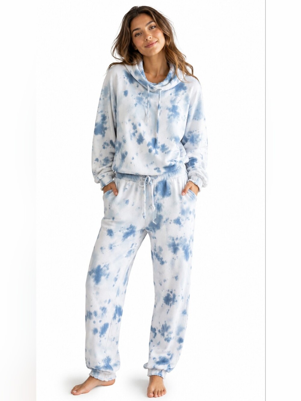 Easel Tie Dye Lounge Set Size Small 100% Cotton Blue White Hoodie Joggers boho